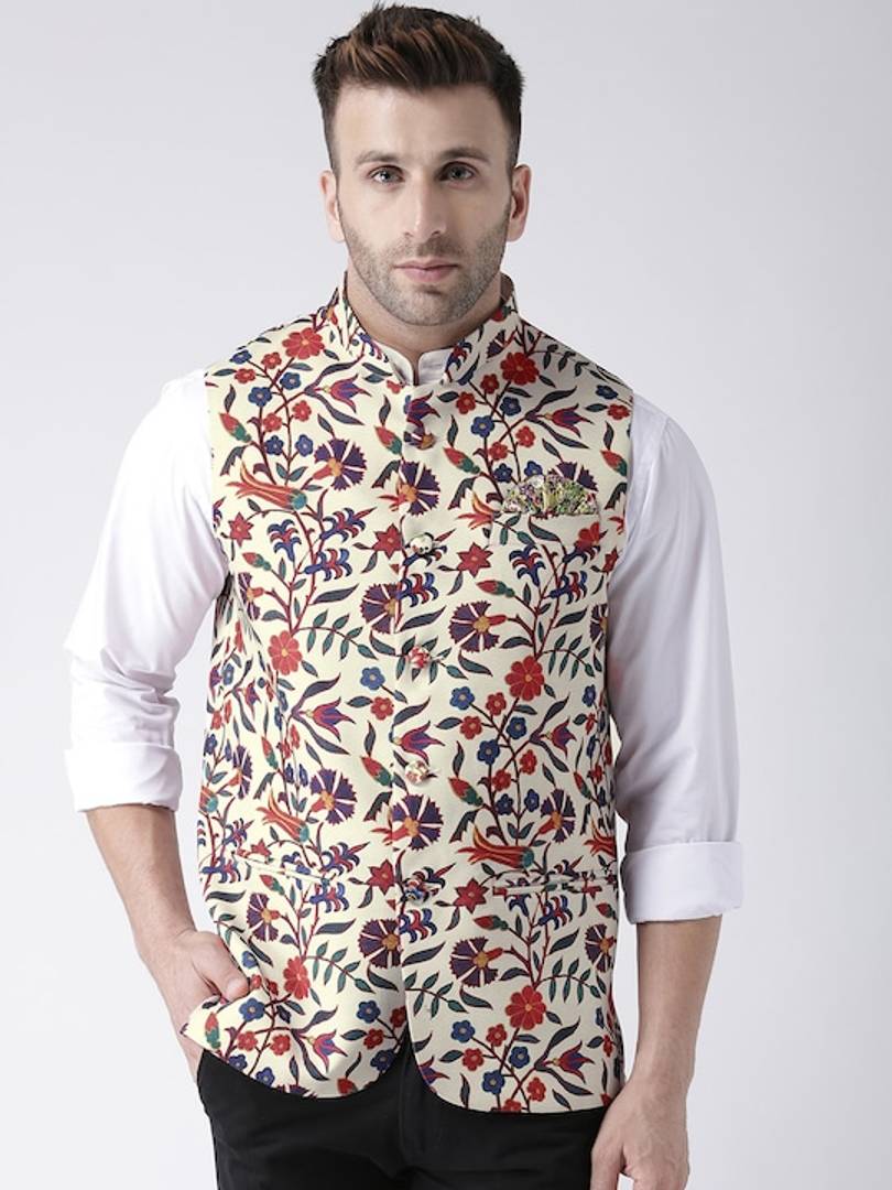 Men's Multicoloured Viscose
Printed Nehru Jackets